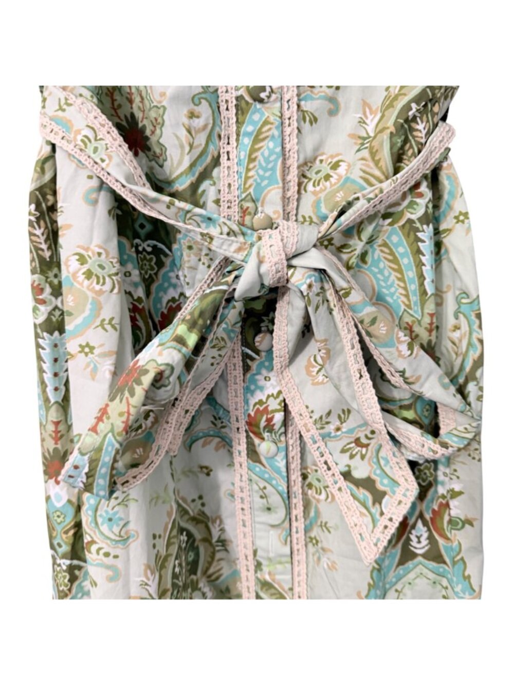 NEW Trish Scully Green Paisley Belted Long Sleeve Maxi Shirt Dress Womens Large - Picture 6 of 9